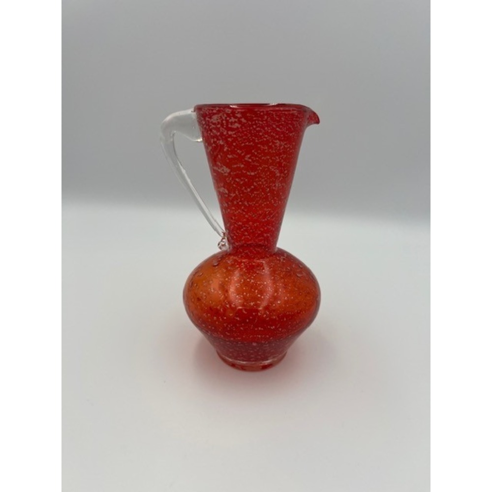 Vintage Lefton Japan Orange Red Gold Flake Speckled Art Glass Pitcher 6.5 inches